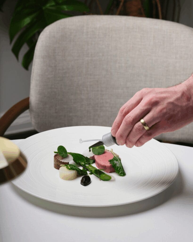 Plated food served at Michelin restaurant inside Palé Hall