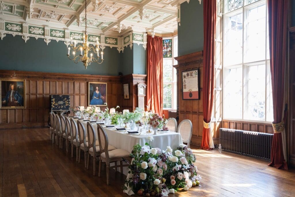Dining room styled by LMJ Weddings & Events at Arley Hall & Gardens, Cheshire