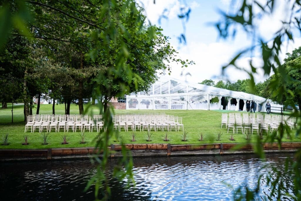 Clearspan marquee setup at a private home by expert wedding planner Lauren Wright